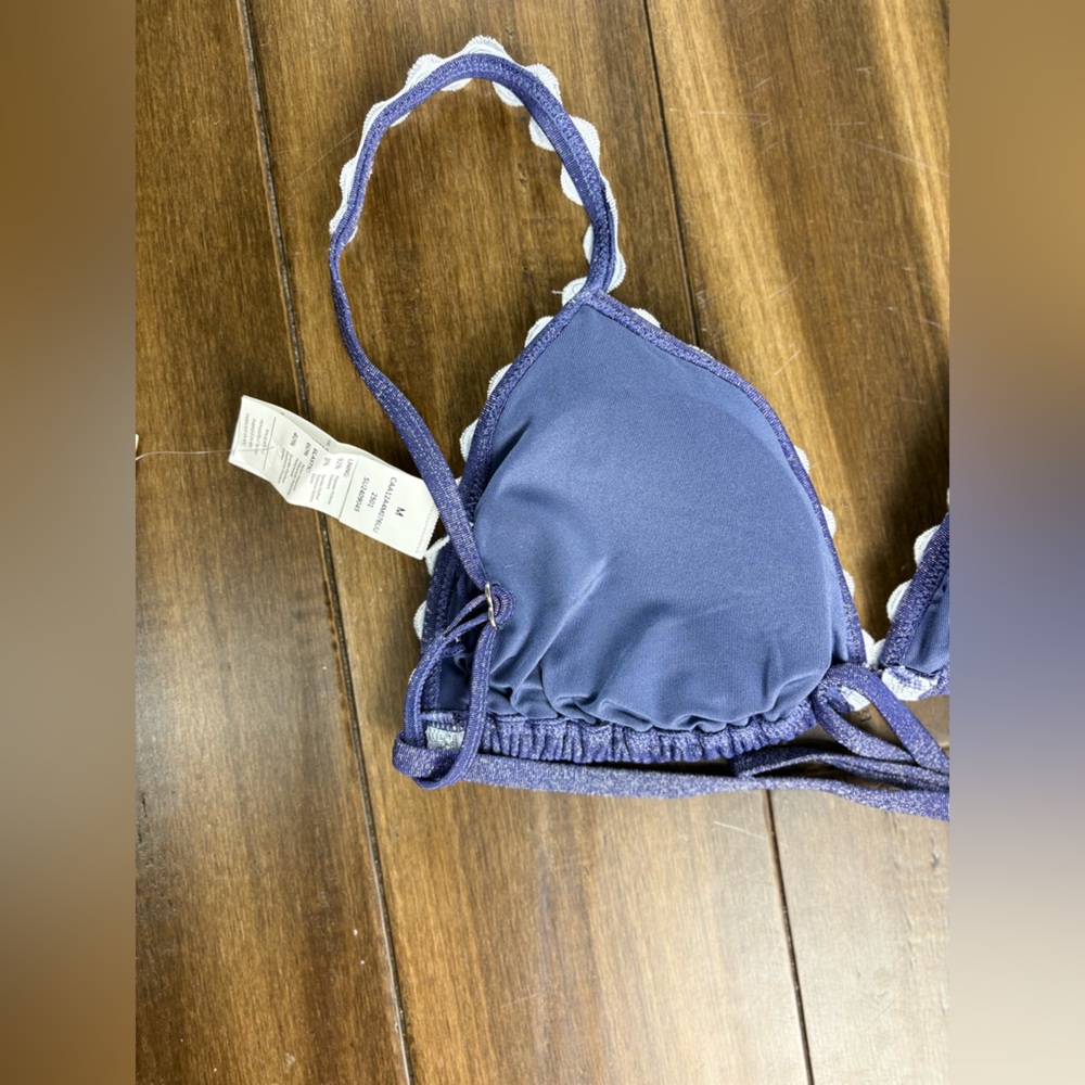 NWT Sz M TOP Dazzling Triangle Navy Blue and White Scalloped Bikini - Picture 8 of 11